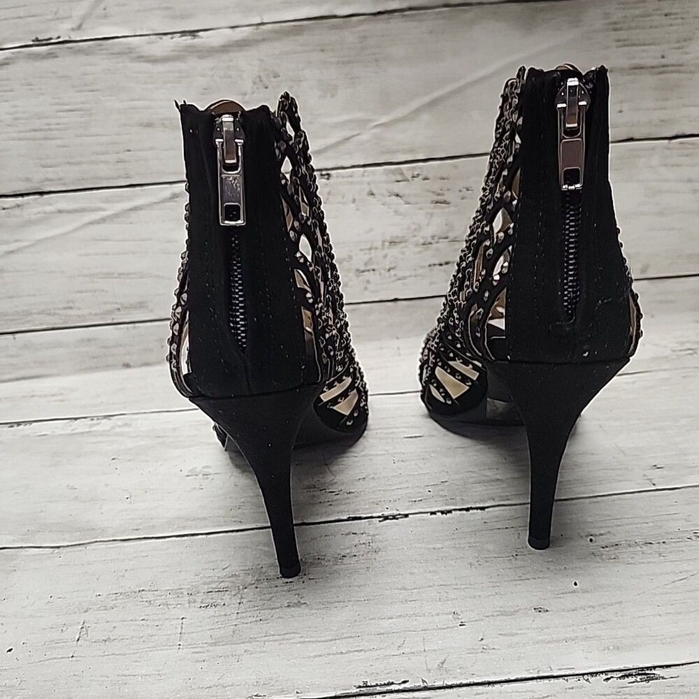Zigi Soho Duran Black Studded Laser-Cut Cage Sandals Heeled Booties Size 8 NWB - Picture 4 of 15